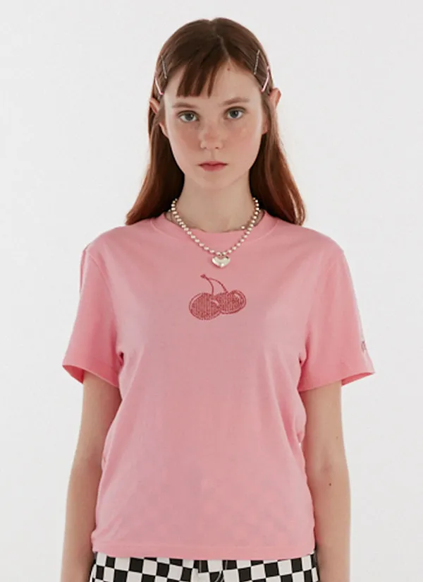 ラインストーンチェリーTシャツ(ピンク) | 詳細画像1