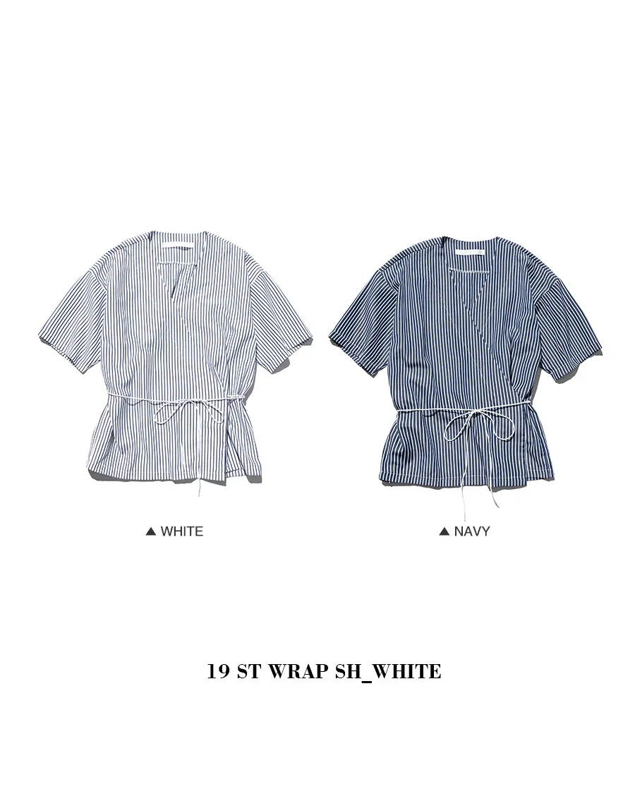ストライプ半袖ラップシャツ(ホワイト) | 詳細画像3