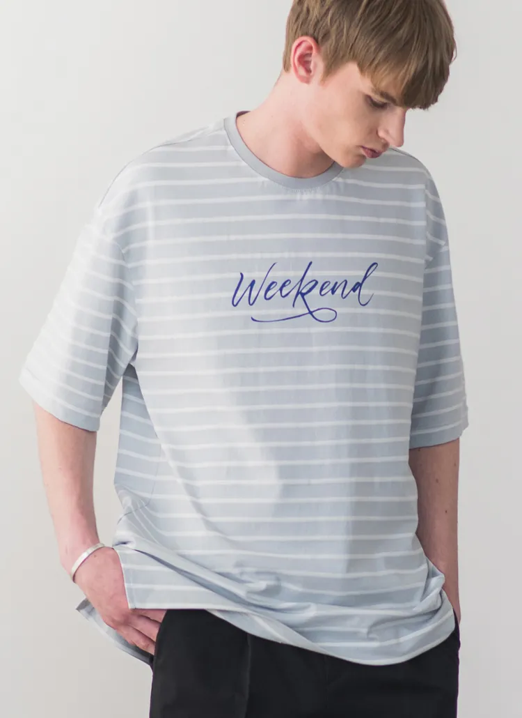 ボーダーweekend Tシャツ(ライトグレー) | 詳細画像1
