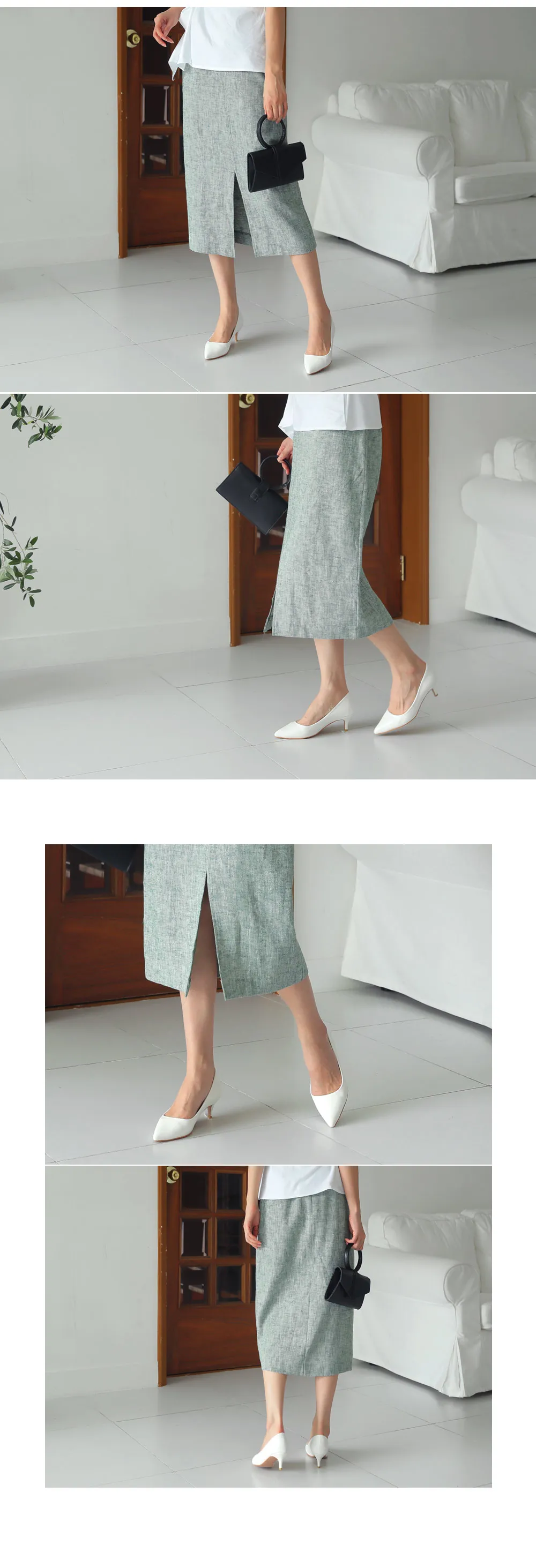 リネン混ヘリンボーンスリットスカート・全2色 | DHOLIC PLUS | 詳細画像2