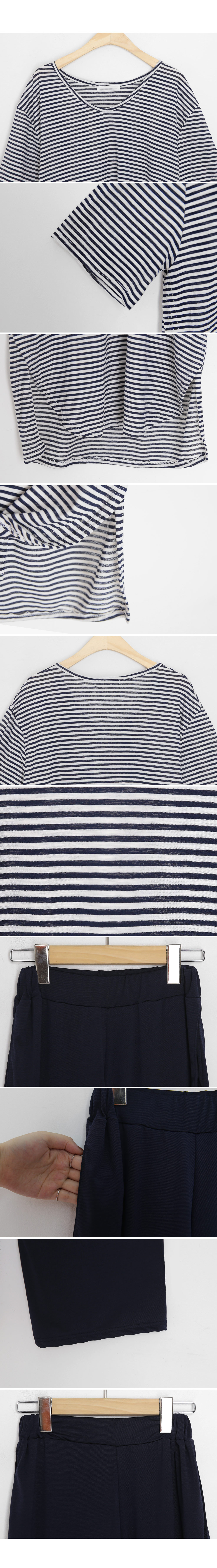 UネックボーダーTシャツ&ワイドパンツSET・全2色 | DHOLIC | 詳細画像5