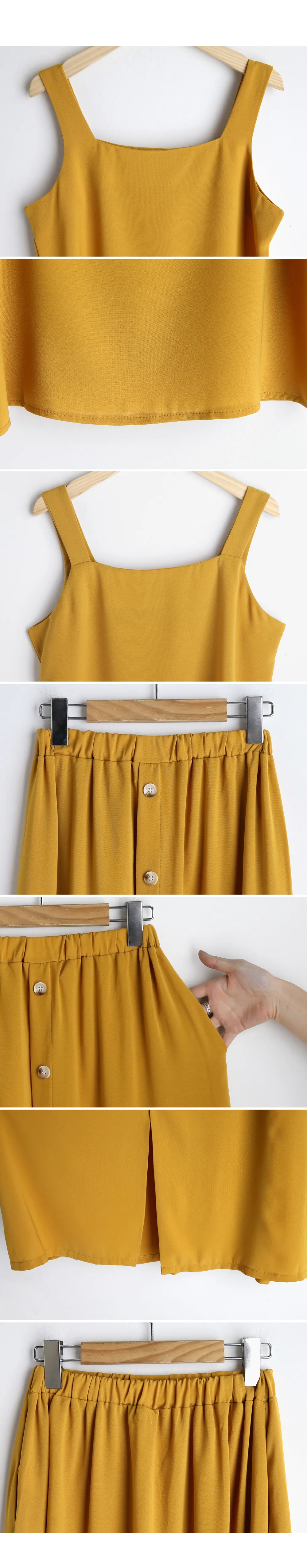 スクエアクロップドスリーブレス&ボタンスカートSET・全3色 | DHOLIC | 詳細画像7