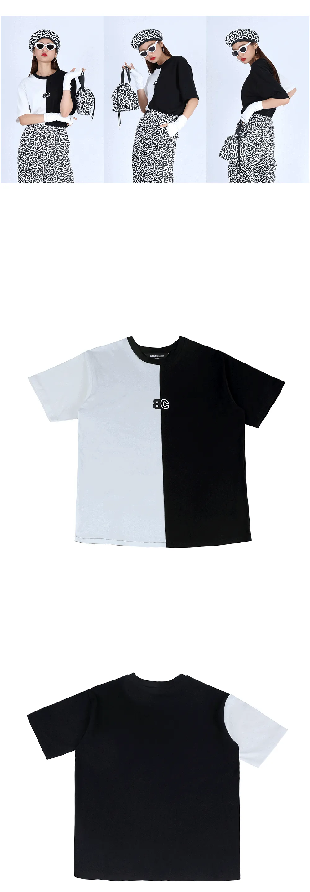 ハーフデザインハーフスリーブTシャツ(ホワイト) | 詳細画像4