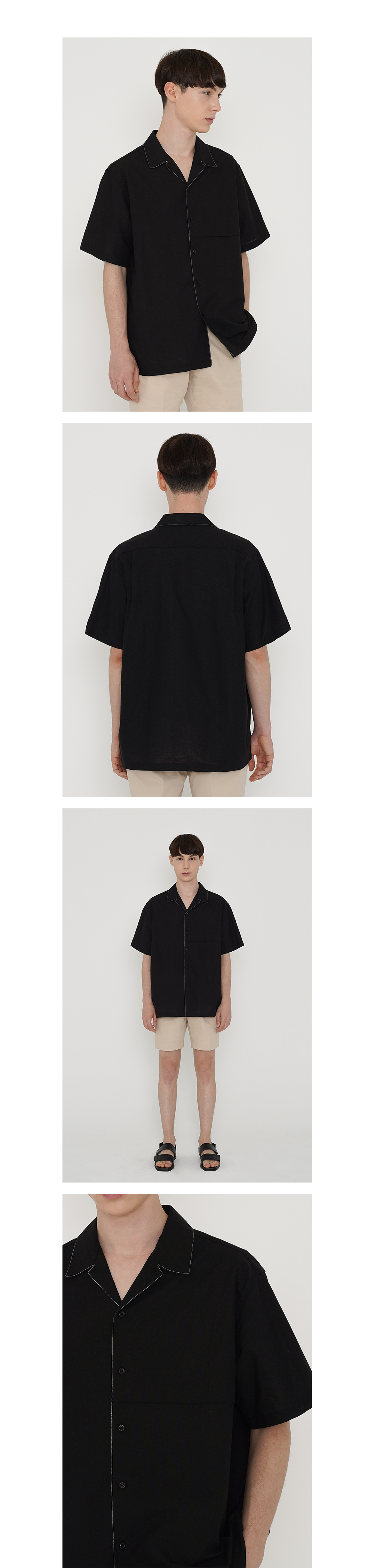 開襟ステッチボックスシャツ(ブラック) | 詳細画像10
