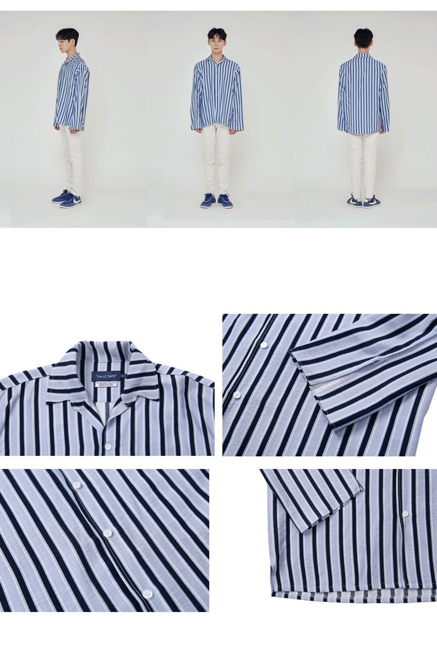 リネンミックス配色ストライプシャツ(ブルー) | 詳細画像6