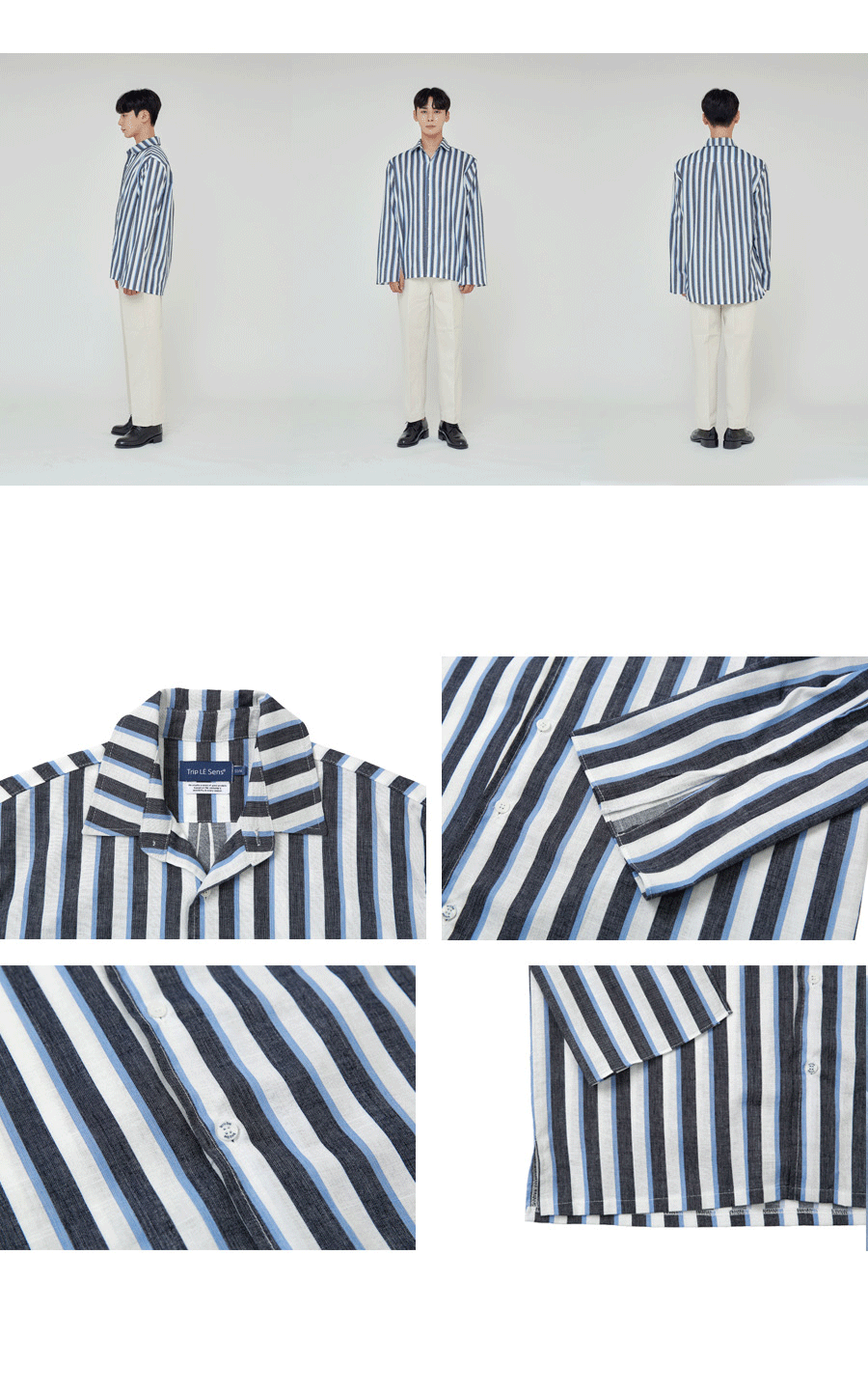 リネンミックス配色ストライプシャツ(ブルー) | 詳細画像8