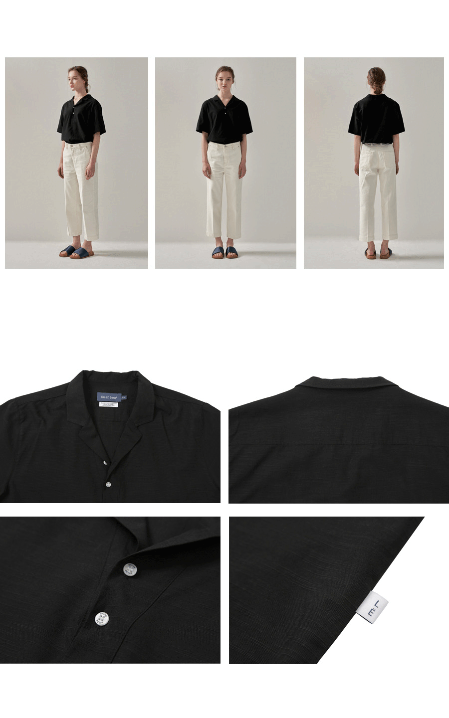 リネン混開襟シャツ(ブラック) | 詳細画像8