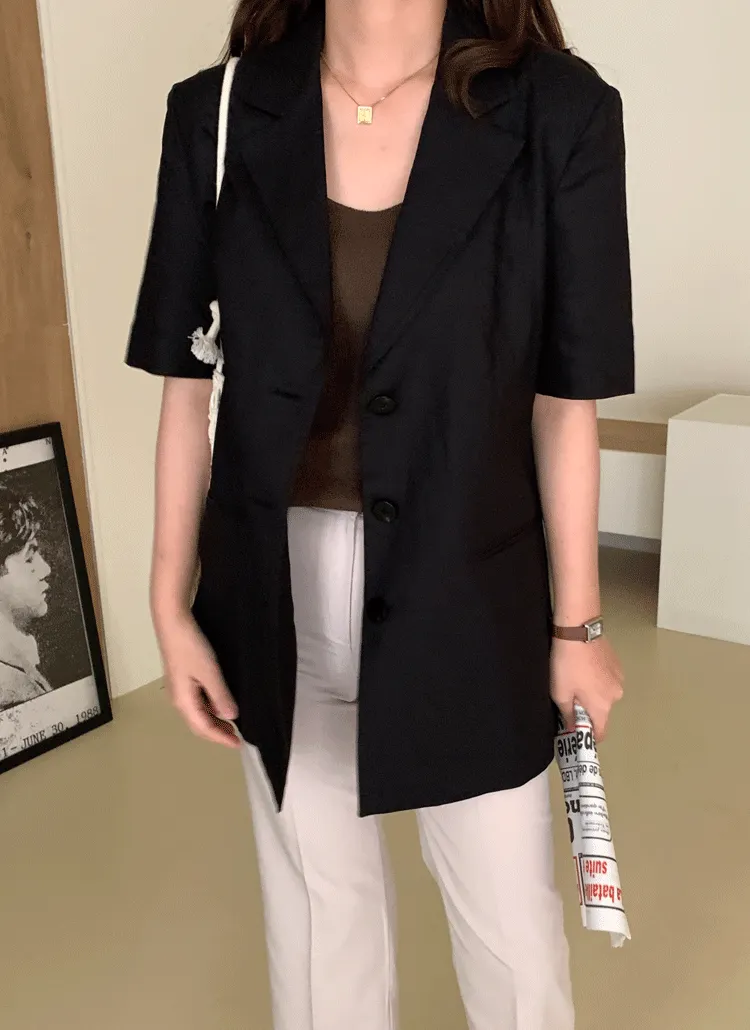 リネン混半袖シングルジャケット | laurenhi | 詳細画像1