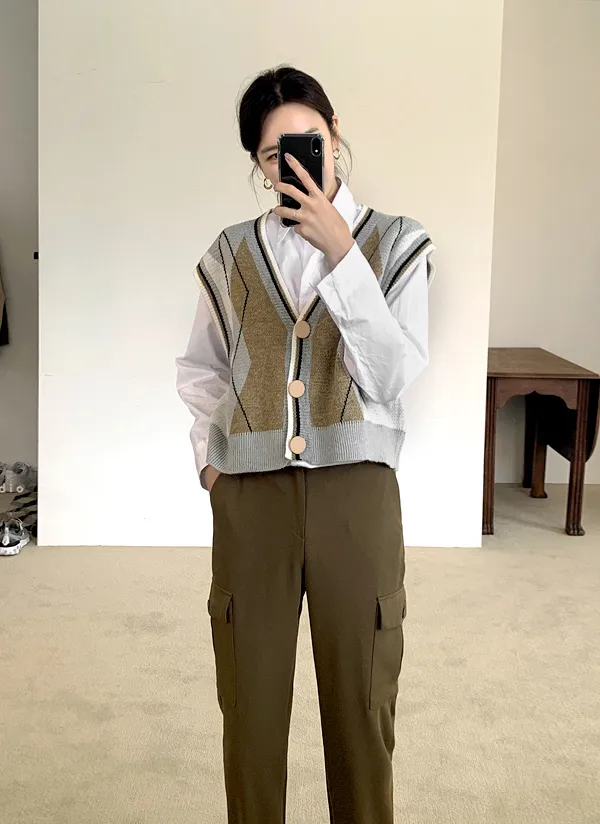 ウール混チェックニットベスト | mayblue | 詳細画像1