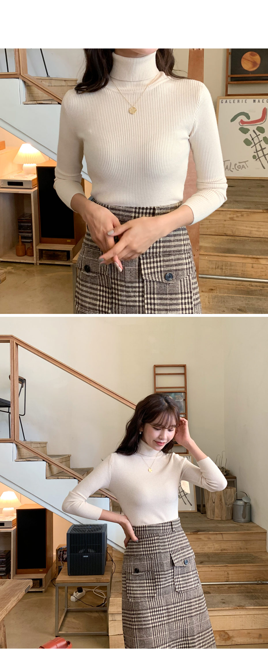 タートルネックニット&チェックスカートSET・全2色 | レディース