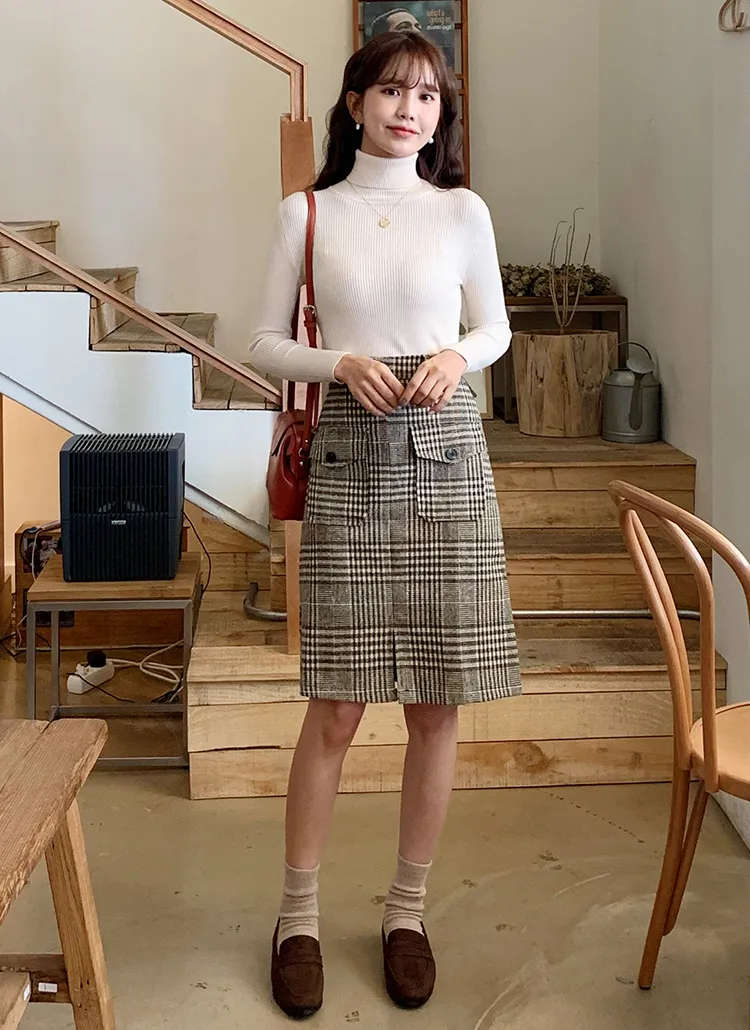タートルネックニット&チェックスカートSET・全2色 | レディース  