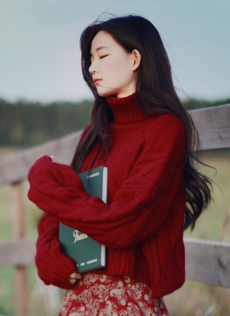 theory luxe ケーブル網 ヘアリー ニットポンチョ 赤 レッド