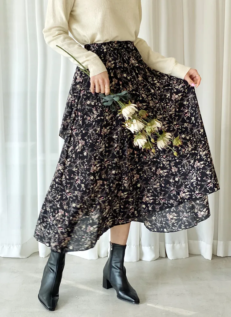 リボンラッフル花柄スカート・全2色 | DHOLIC | 詳細画像1