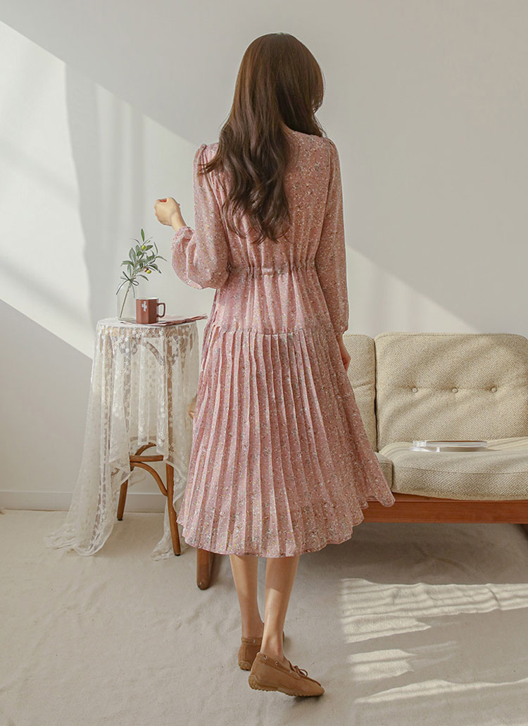 ドロストプリーツ花柄ワンピース | レディースファッション通販 - DHOLIC