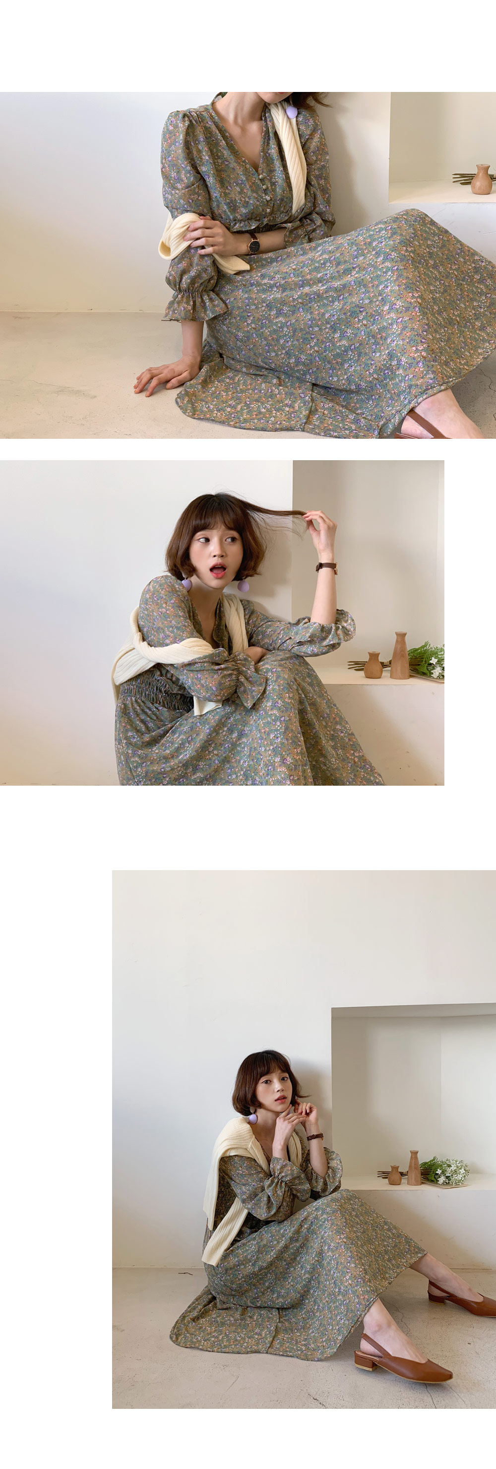 花柄 ワンピース フェミニン ウエストシャーリング 上品 全2色 ウエストシャーリング花柄ワンピース｜オフィスカジュアル