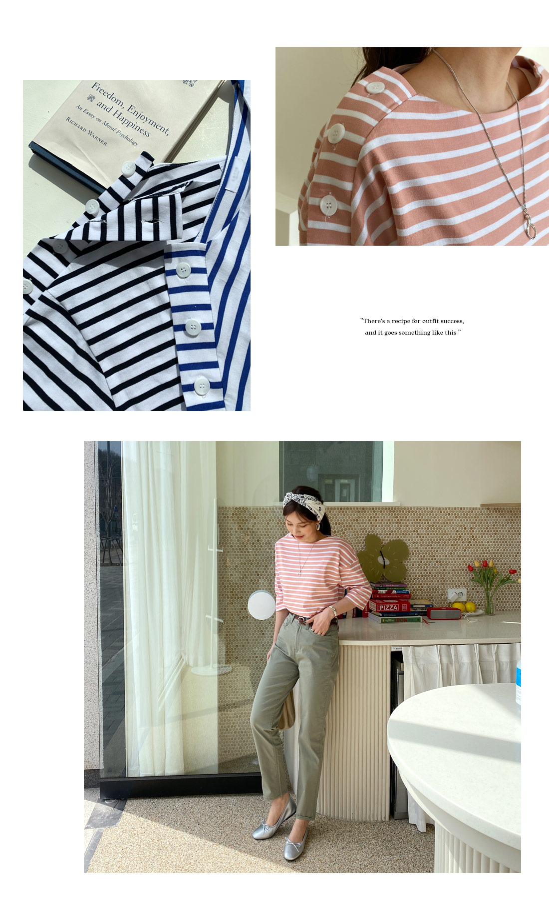ボタンボーダーTシャツ・全3色 | DHOLIC PLUS | 詳細画像2