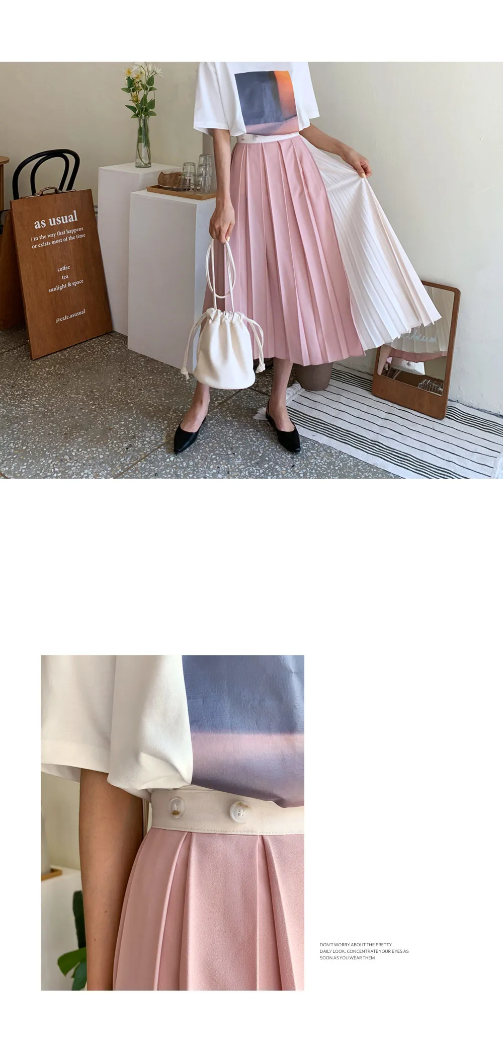 コントラストプリーツスカート・全3色 | DHOLIC | 詳細画像3