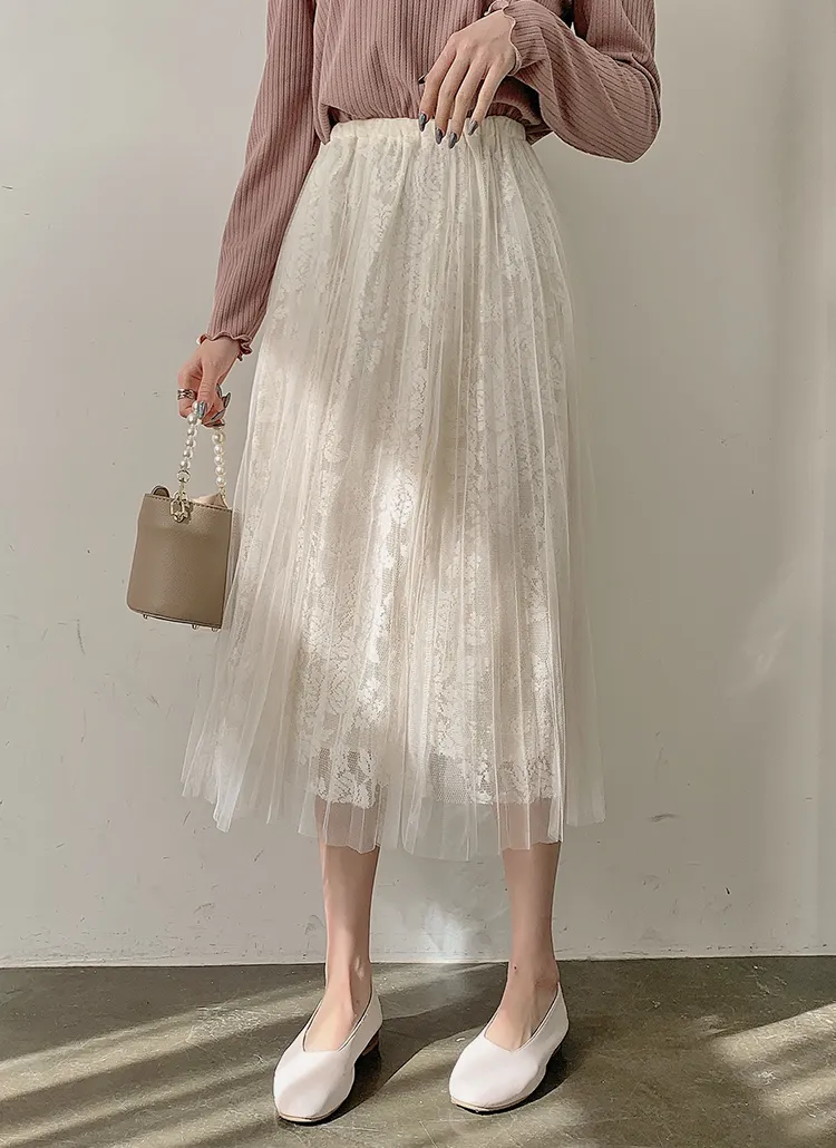 フラワーレースチュールスカート | レディースファッション通販 - DHOLIC 