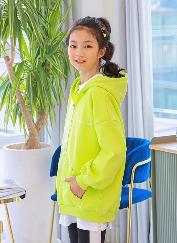 英字フルジップパーカー(ライム) | 詳細画像1