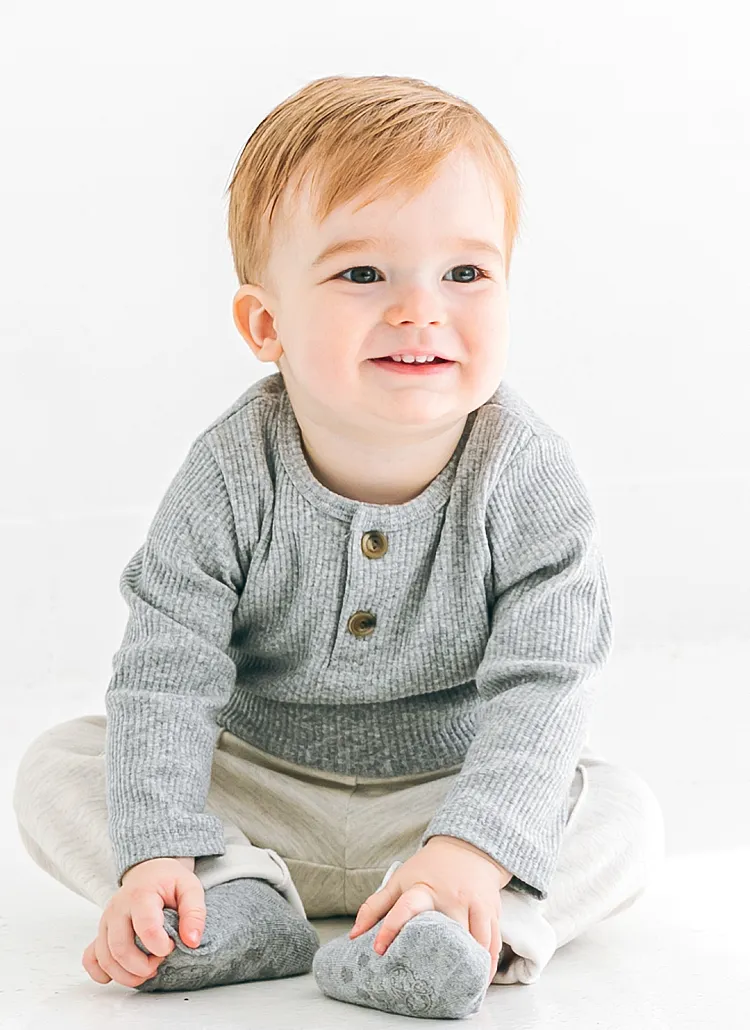 ヘンリーネックリブTシャツ(グレー) | 詳細画像1