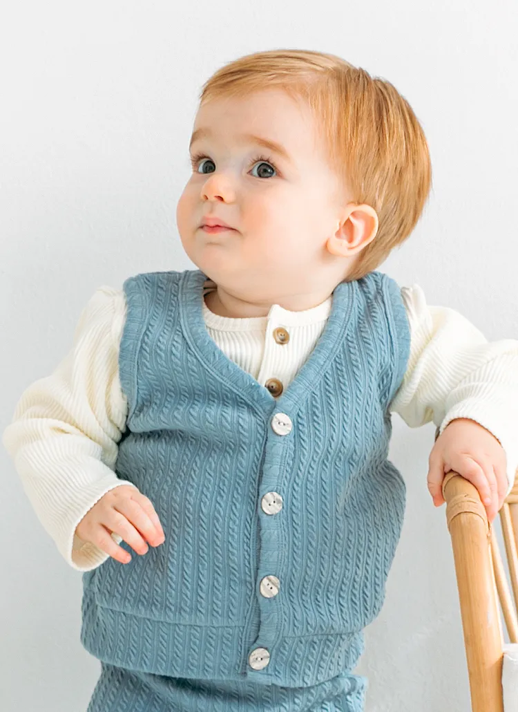 ケーブルボタンベスト(ブルー) | 詳細画像1