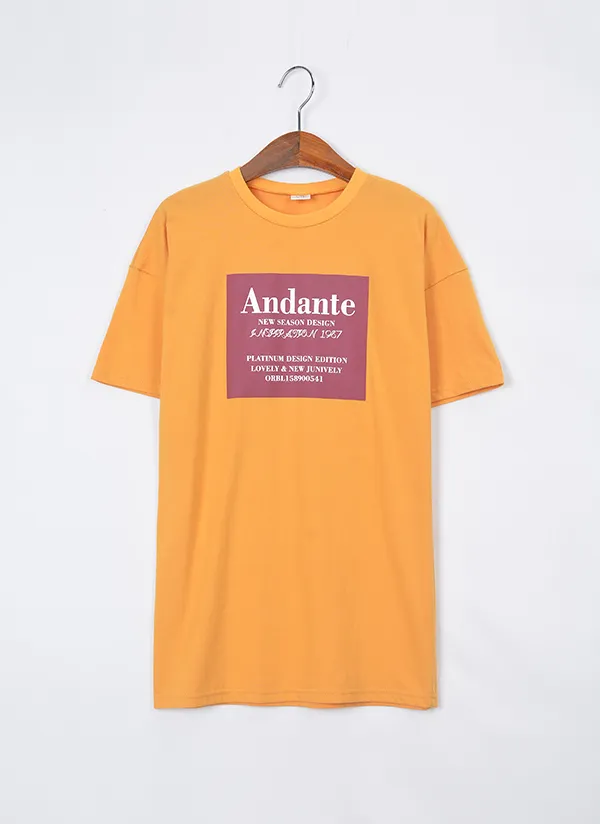 英字スクエアプリントTシャツ(マスタード) | 詳細画像1