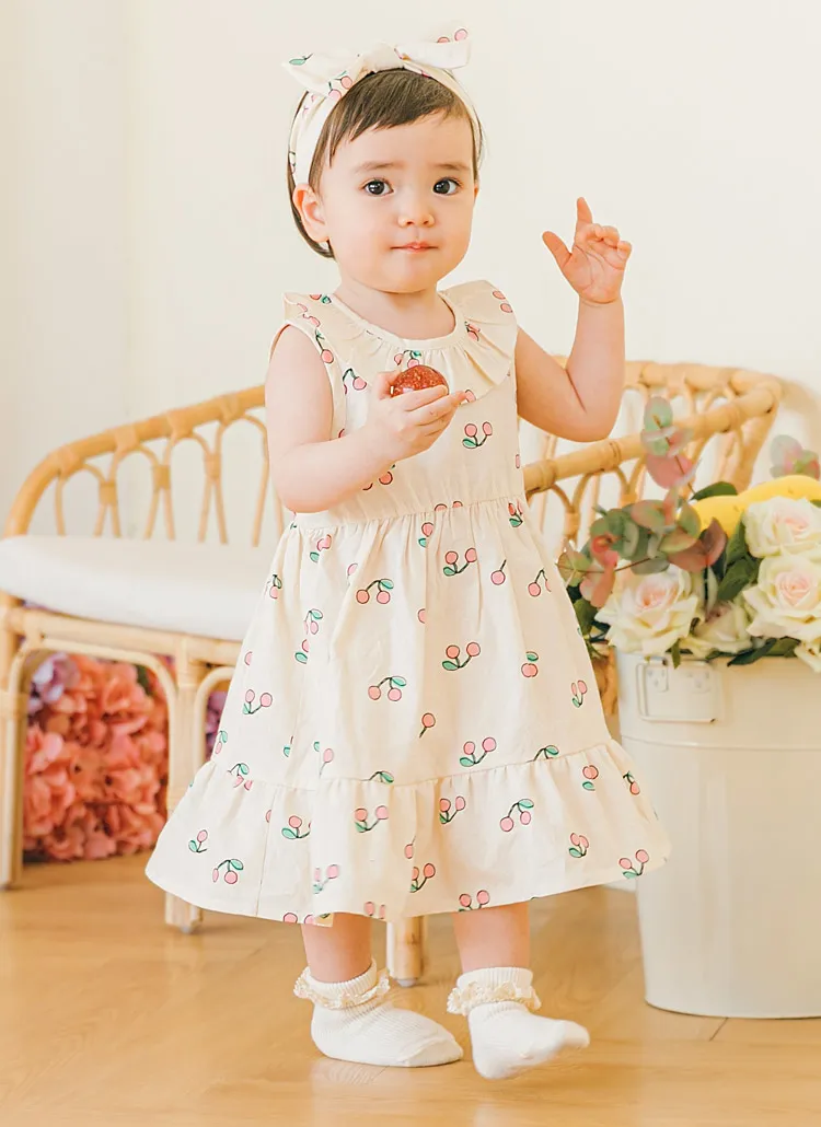 チェリー柄ラッフルネックワンピース | 詳細画像1