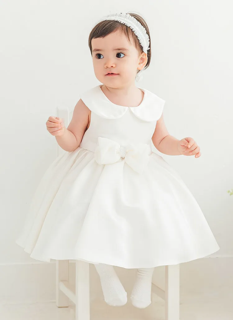 ラウンドカラーAラインリボンワンピース | 詳細画像1