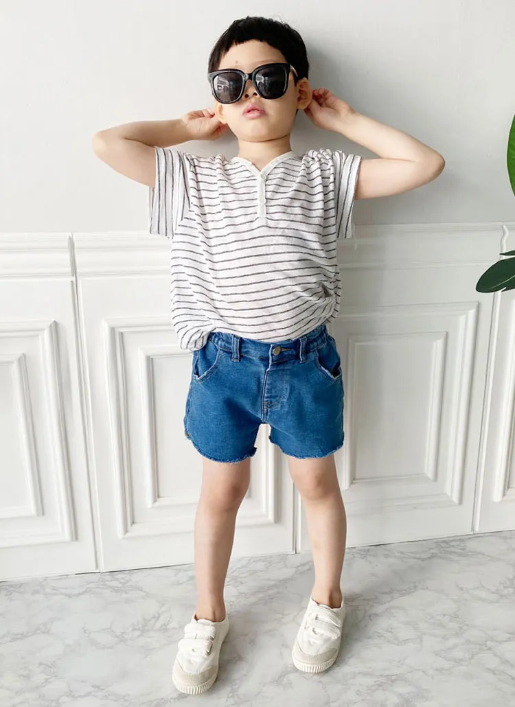 ボーダーボタンネックTシャツ | 詳細画像1