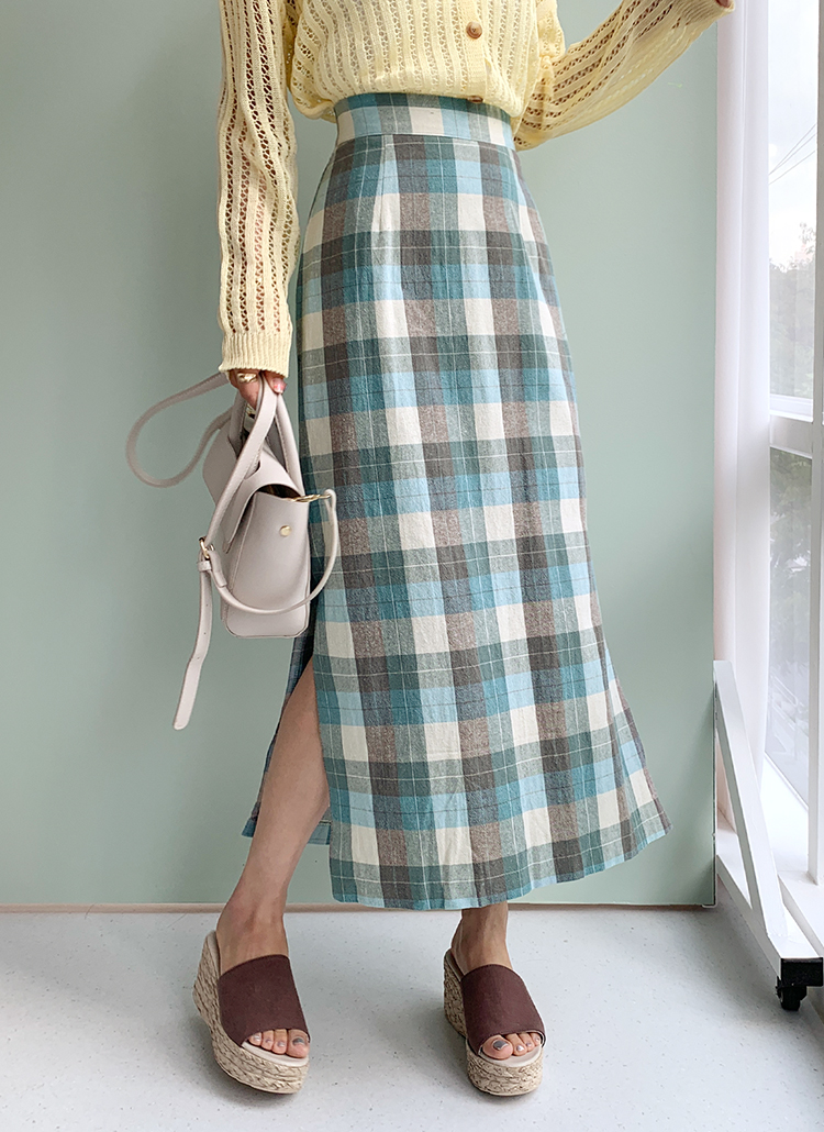 【春♪新作】【全2色】チェックスリットスカート　ブラック ワイン S/M【check-0107jjsk】(lam)(0303) チェックスリットスカート・全2色 | レディースファッション通販
