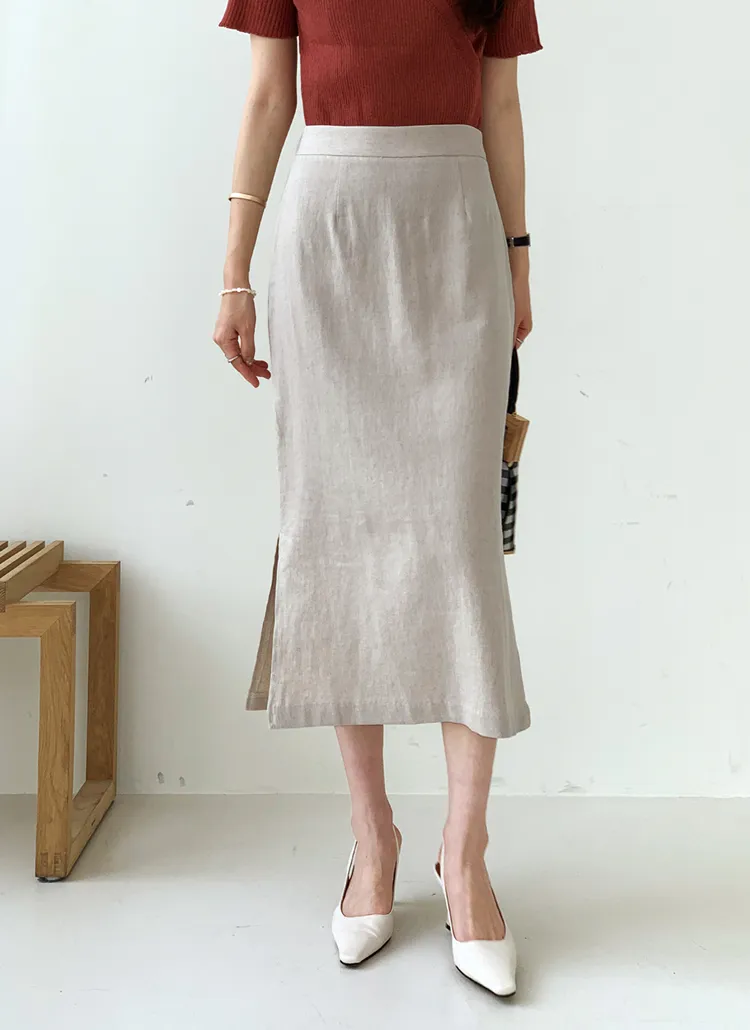 リネン混スリットスカート・全6色 | DHOLIC PLUS | 詳細画像1