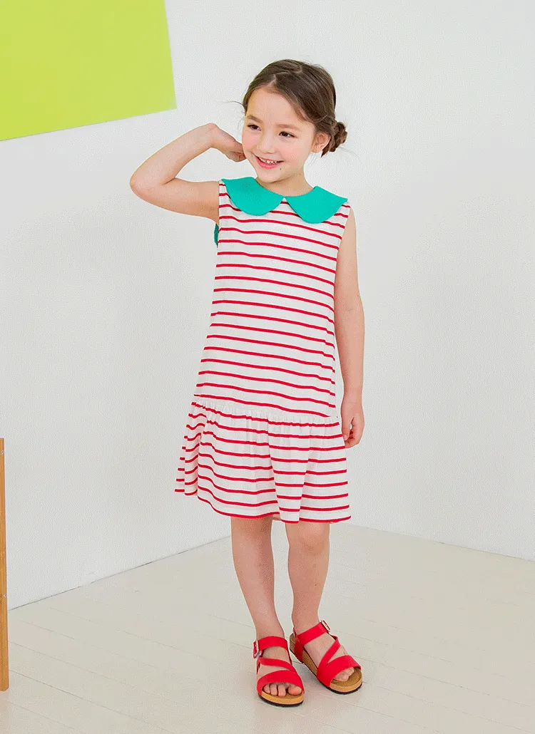 ラウンドカラーボーダーワンピース(レッド) | 詳細画像1