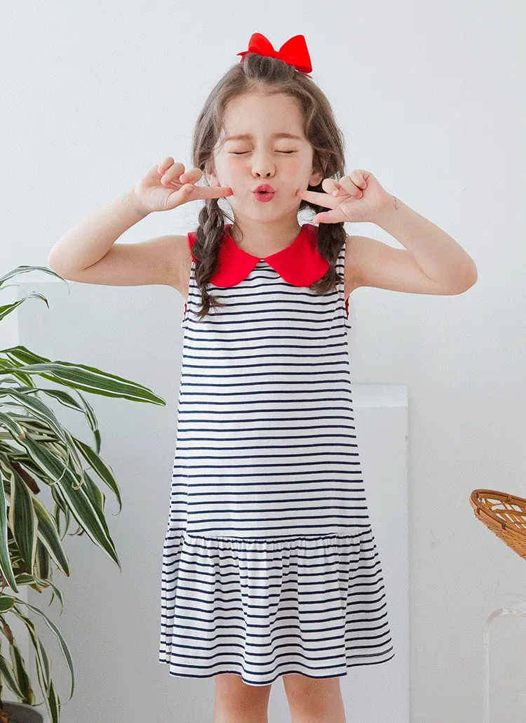 ラウンドカラーボーダーワンピース(ネイビー) | 詳細画像1