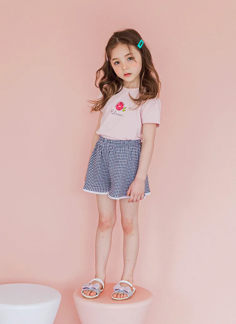 フラワーTシャツ&チェックパンツSET(ピンク/ブラック) | 詳細画像1