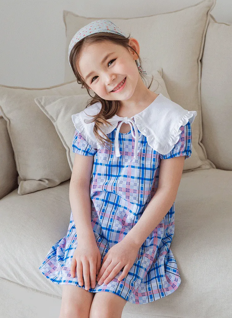 リボンワイドカラーチェックワンピース(ブルー) | 詳細画像1