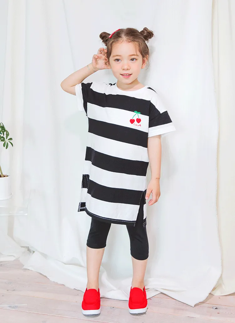 チェリーボーダーTシャツ&レギンスSET(ブラック) | 詳細画像1