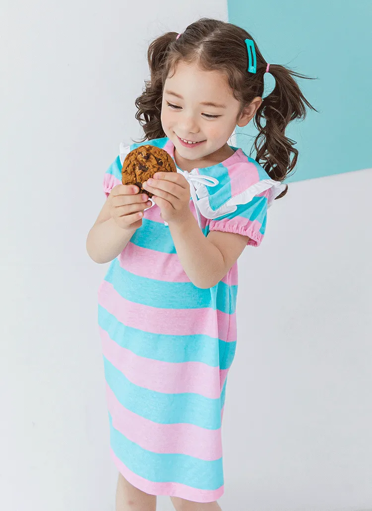 ワイドカラーボーダーワンピース(ピンク) | 詳細画像1