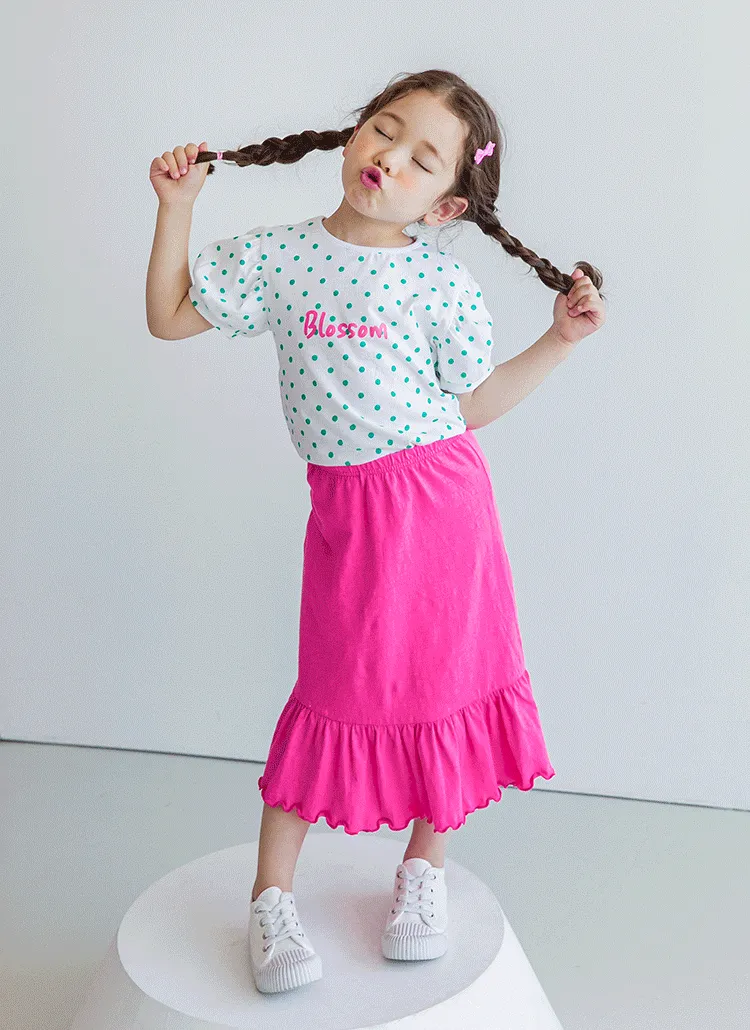 ドットTシャツ&ロングスカートSET(グリーンピンク) | 詳細画像1