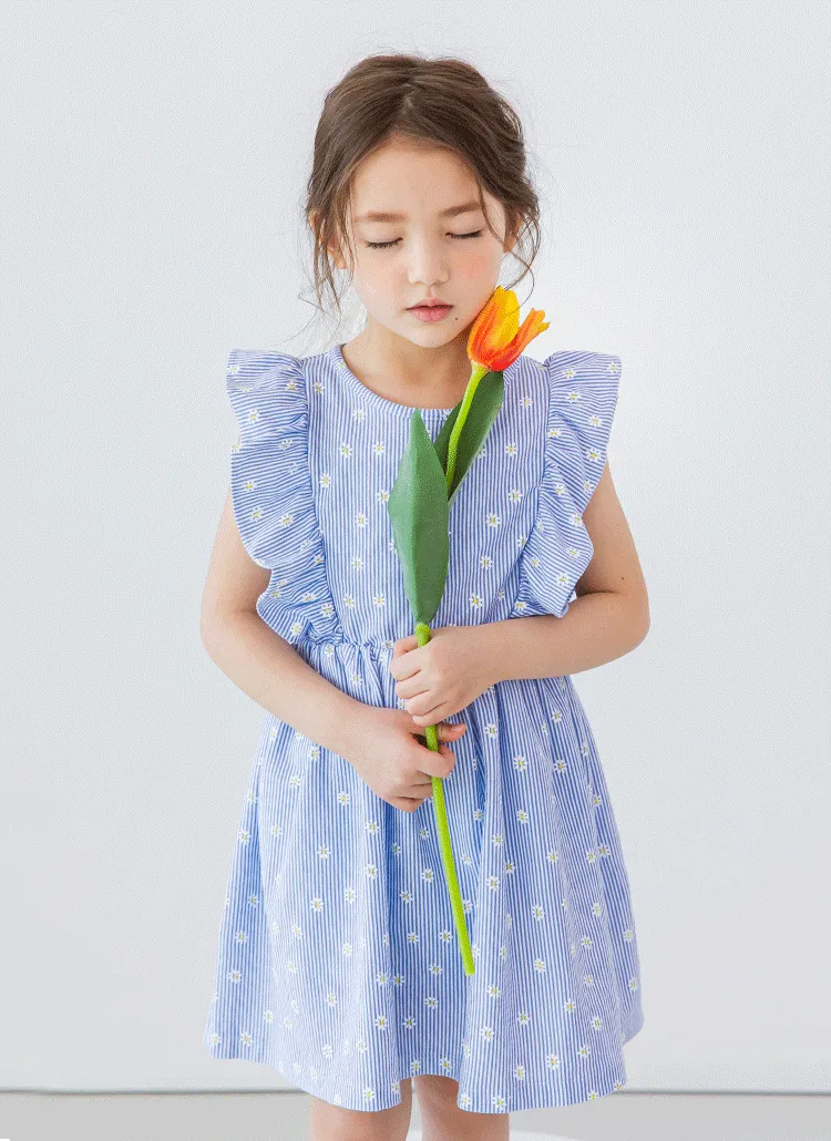 花柄ストライプフリルワンピース(ブルー) | 詳細画像1