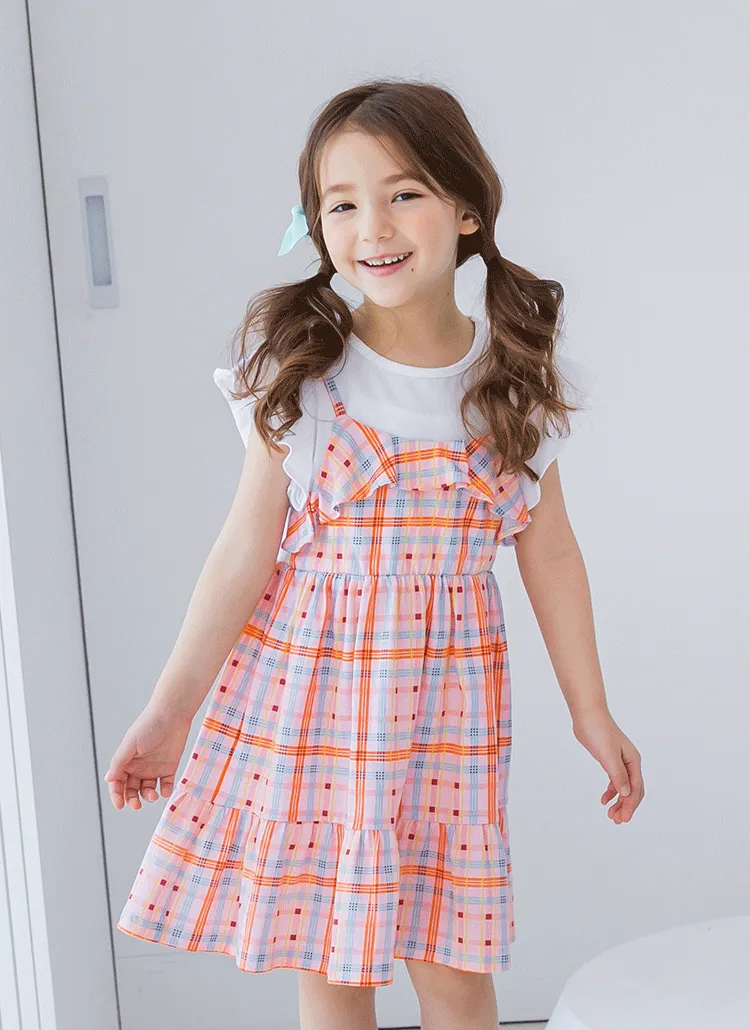 フリルチェックドッキングワンピース(オレンジ) | 詳細画像1