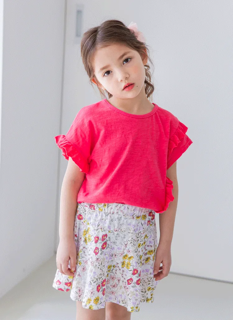 フリルTシャツ&花柄スカートパンツSET(ピンク) | 詳細画像1
