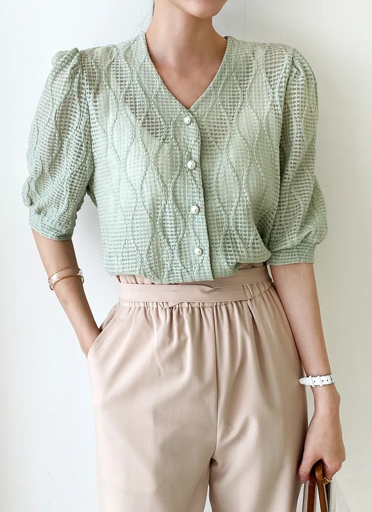 パールボタンレースブラウス・全3色 | DHOLIC PLUS | 詳細画像1