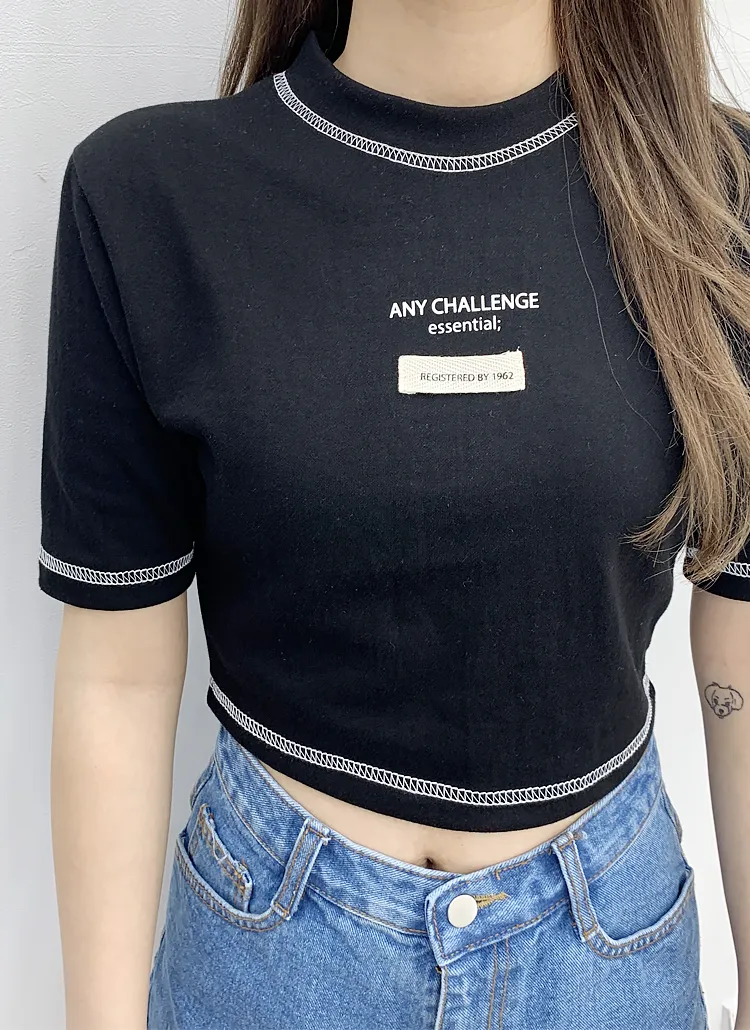 英字タグステッチクロップドTシャツ | bullang girls | 詳細画像1