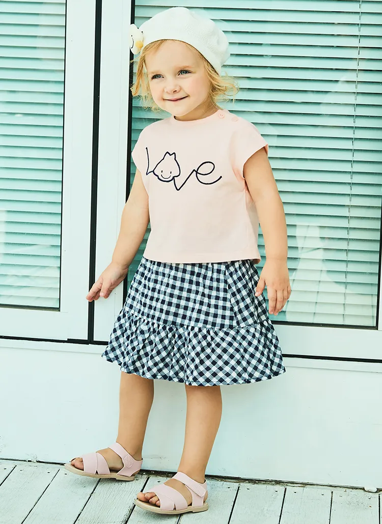 LOVE半袖Tシャツ&チェックスカートSET | 詳細画像1