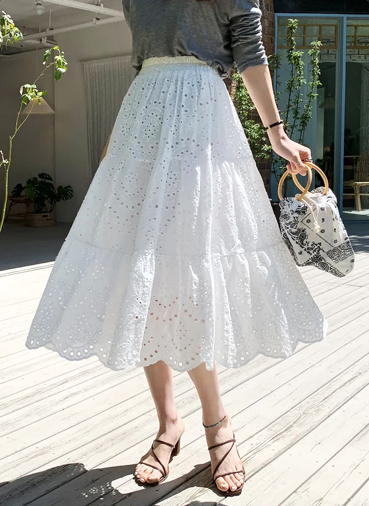 アイレットレースロングスカート・全3色 | DHOLIC PLUS | 詳細画像1