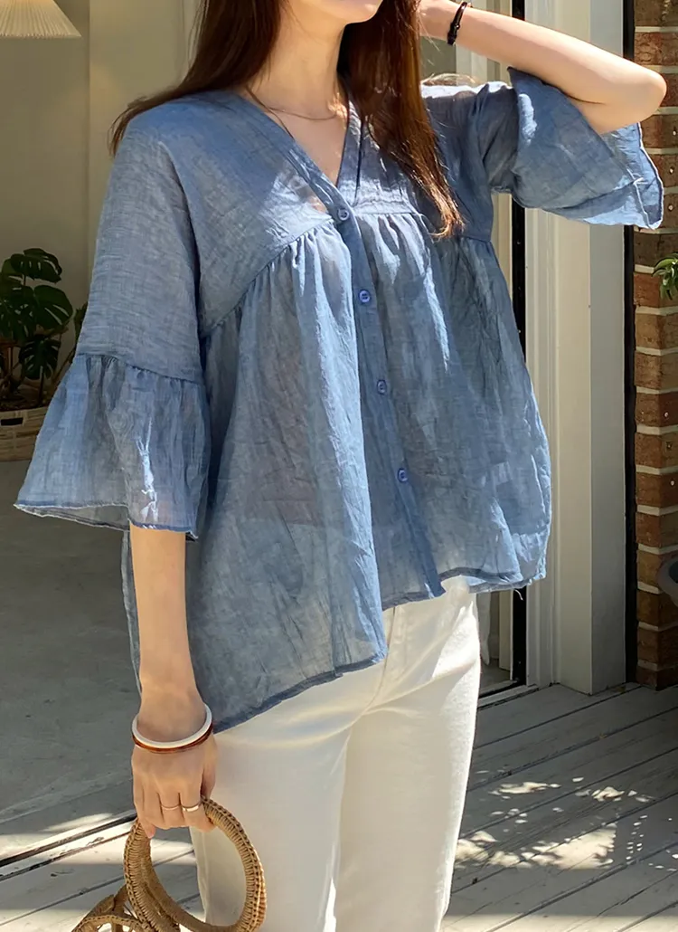 Vネックフレアスリーブブラウス・全2色 | DHOLIC PLUS | 詳細画像1