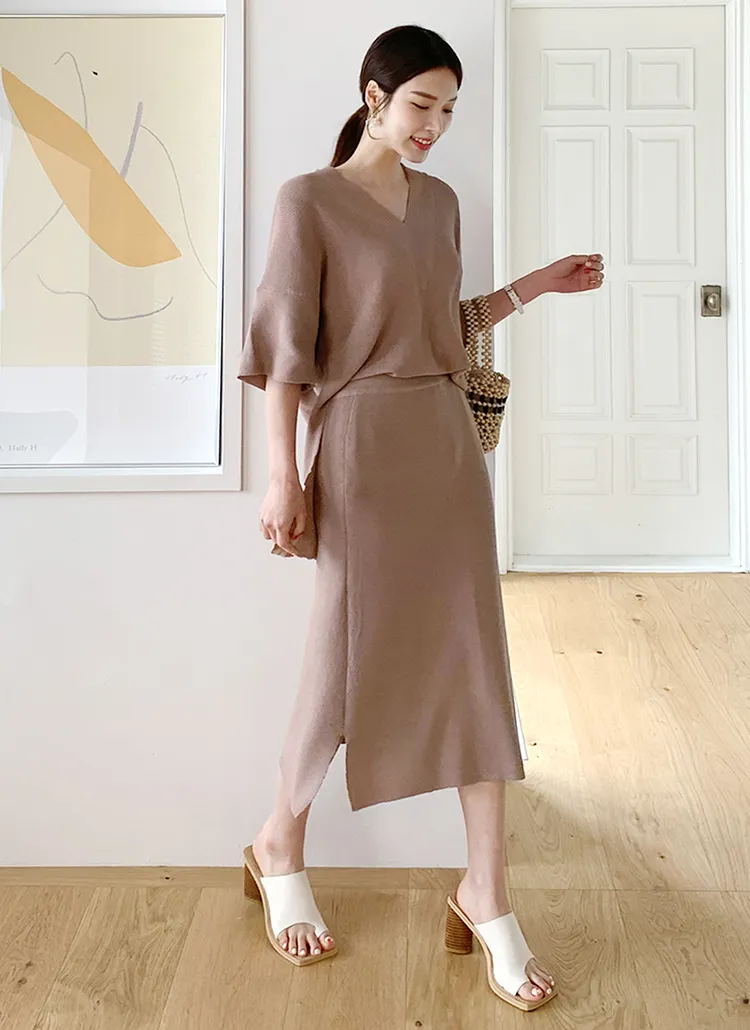 Vネックニット&スカートSET・全3色 | DHOLIC PLUS | 詳細画像1