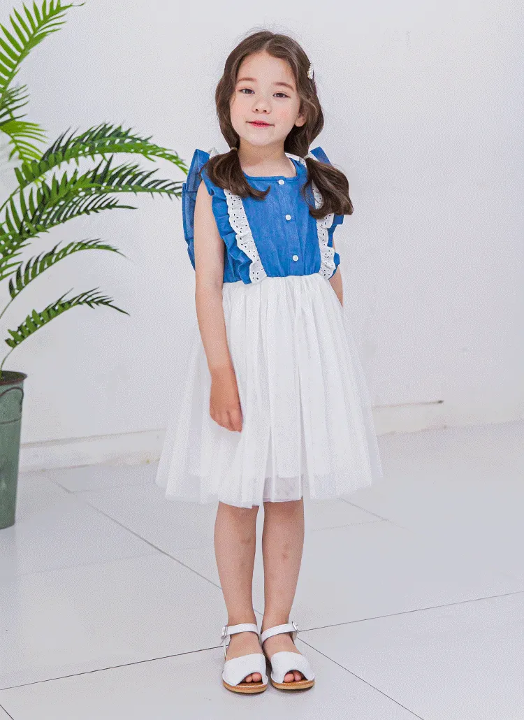 フリルレース切替ワンピース(ブルー) | 詳細画像1