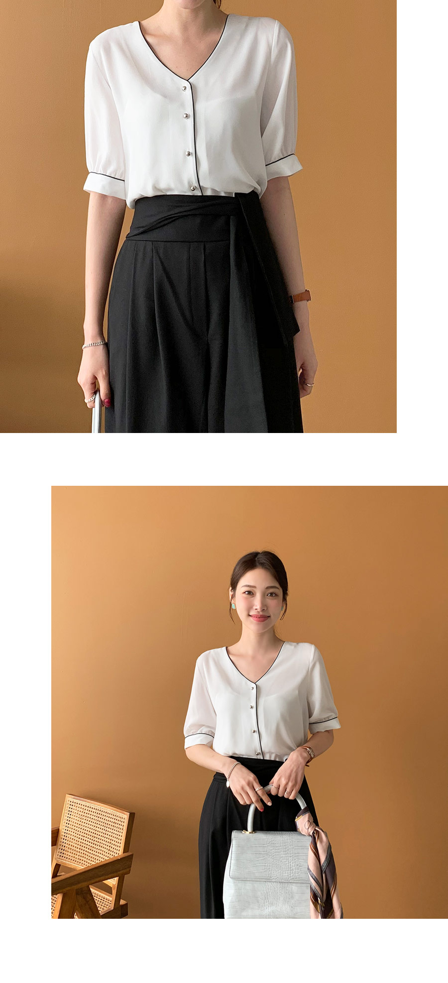 Vネックパイピングブラウス・全2色 | DHOLIC PLUS | 詳細画像3