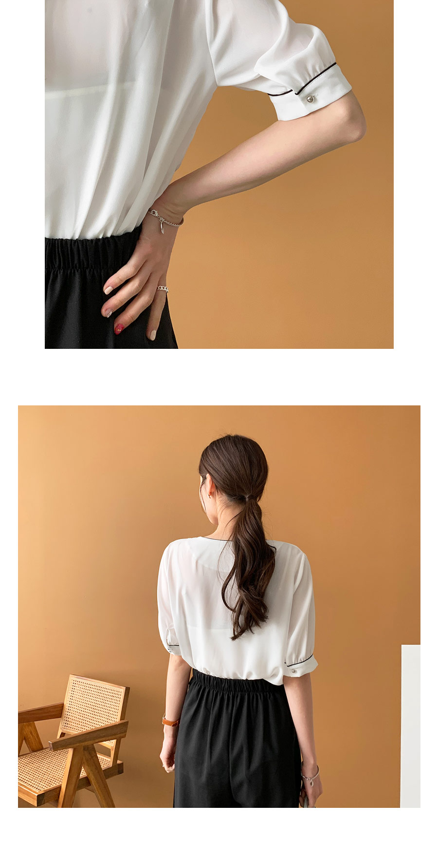 Vネックパイピングブラウス・全2色 | DHOLIC PLUS | 詳細画像5